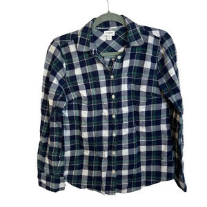 J CREW WOMENS NAVY GREEN PLAID FLANNEL